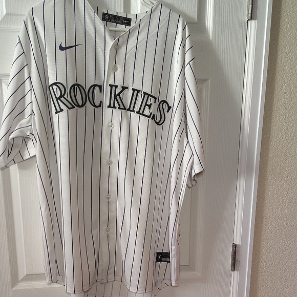 XXL/Nike White and Black Rockies Pinstripe Jersey - Picture 1 of 4